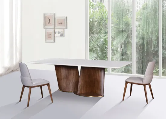 カスタムメイドのモダンな木製ホーム天然大理石のステンレス鋼のダイニングテーブル家具